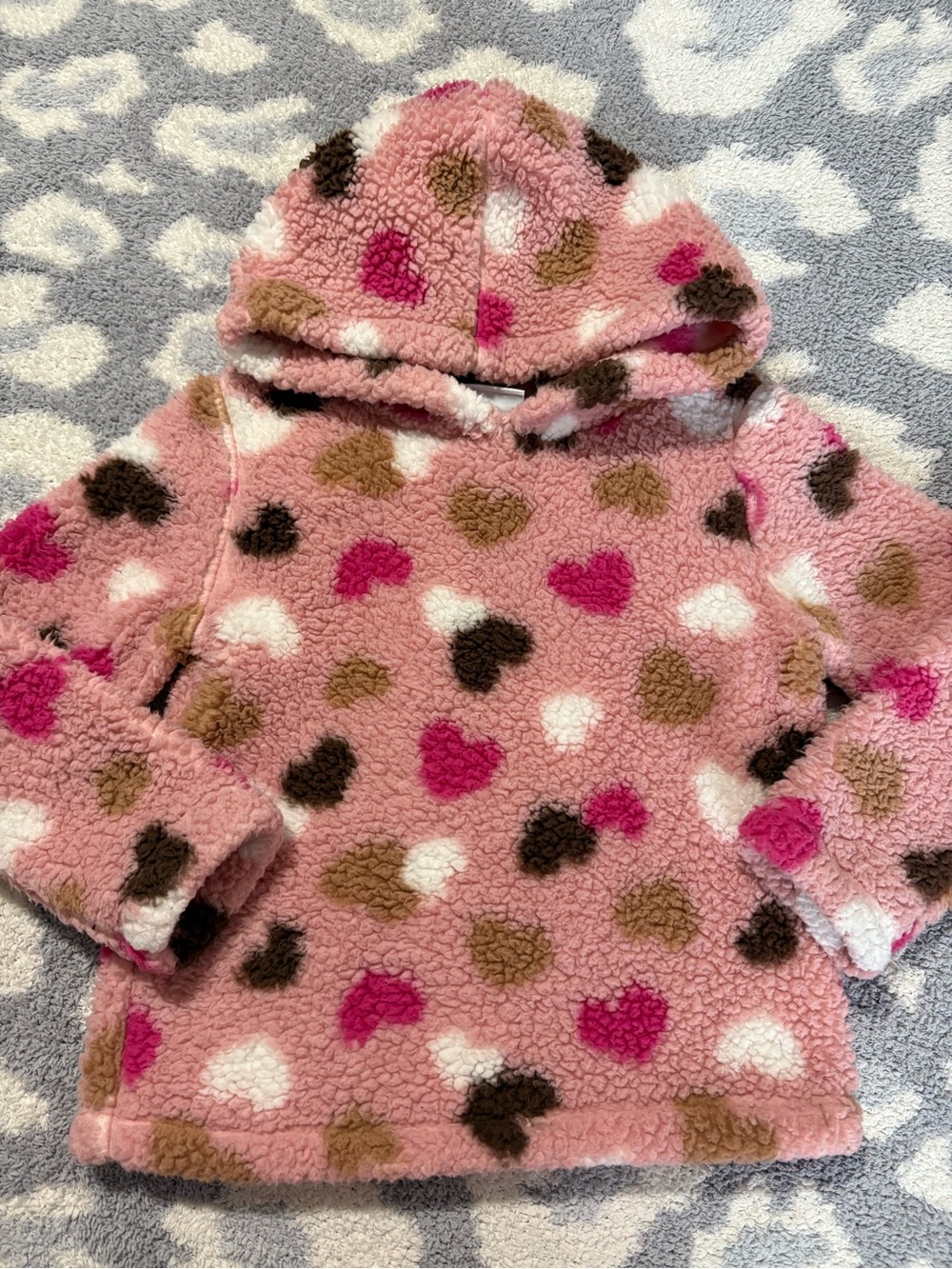 The Children's Place Pink Sherpa Hoodie with Multicolor Heart Print Toddler Girl
